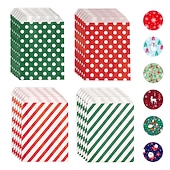 economico Adesivo-24 pezzi, sacchetti di caramelle natalizie, sacchetti di carta kraft in twill ondulato rosso e verde, sacchetti regalo per feste di Natale, inclusi set di adesivi, navidad, decorazioni natalizie,