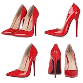 olcso Stiletto sarkú cipők-női fekete lakkbőr szexi tűsarkú - elegáns hegyes orrú pumpák hivatalos eseményekre és bulikra
