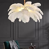 economico Lampadari-Lampadario A Sospensione A Led Splendido Lampadario A Sospensione Con Bouquet Di Piume Di Struzzo Bianche Extra Large, Lampadario A Sospensione Romantico Per La Camera Da Letto Del Ristorante
