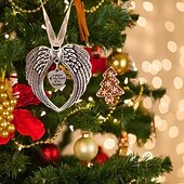 cheap Tree Accessories-Angel Wings Christmas Ornament with Lanyard Style Memorial Decoration for Tree Sympathy Gift Loved Ones in Silver