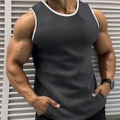 economico Canotte da palestra-Per uomo Canotta Maglietta smanicata Canottiera Maglietta senza maniche Senza Maniche Girocollo Estate Blocco di colori Striscia di Fossa Moda Designer Muscolo All&#039;aperto Uscire Palestra Nero Rosso