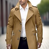 billiga Trenchcoat för män-Herr Övergångsjacka Trenchcoat Utomhus Alla årstider Polyester Vindtät jacka Ytterkläder Kläder Streetwear Slät Framficka Kavajslag Enkelknäppt