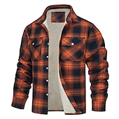 preiswerte Herrenjacken &amp; Herrenmäntel-Herren Trucker Jacke Hemdjacke Freizeitjacke Shacket Outdoor Freizeitskleidung Warm Herbst Winter Plaid Modisch Strassenmode Kargen Standard Schwarz Wein Blau Orange Grün Jacken
