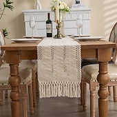 economico Runner da tavolo-Runner da tavolo in misto cotone e lino decorazione per il tavolo da pranzo, runner da tavolo in stile rustico con bandiera da tavolo per cene di nozze e feste
