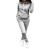 cheap Women‘s Sweatsuits-Women&#039;s Warm Sports Hoodie Tracksuit Pants Sets Joggers Pants Trousers Long Sleeve Hooded Solid Color Drawstring Outdoor Casual Black Pink Wine Fall &amp; Winter Regular Fit