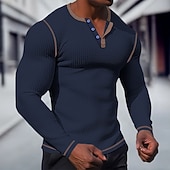 olcso Alkalmi Henley póló-Férfi Póló Gofri Henley ing Henley ing Tee Top Hosszú ujjú ing Sima Raglan Sleeve Henley Utca Vakáció Hosszú ujj Kollázs Ruházat Poliészter Divat Dizájn Alap