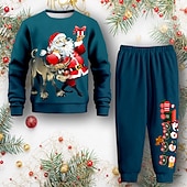 billiga Pojkens 3D Vision &amp; Geometri-Pojkar 3D jultomten Sweatshirt &amp; Sweatpants Set Set Långärmad 3d-utskrivning Höst Vinter Aktiv Mode Häftig Polyester Barn 3-12 år Rund hals Utomhus Gata Semester Normal