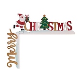 זול קישוטי חוץ-חג המולד קישוט מסגרת דלת פינתית מעץ, קישוט לחג המולד למשקוף, קישוט משקוף של איילי סנטה קלאוס, ציוד לחג המולד