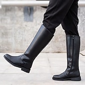 abordables Botas de ciclista-Botas de moto de piel sintética negra para hombre con cremallera lateral, botas de montar clásicas hasta la rodilla para motociclistas y ropa informal