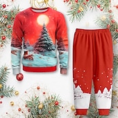 billiga Pojkens 3D Vision &amp; Geometri-Pojkar 3D jultomten Sweatshirt &amp; Sweatpants Set Set Långärmad 3d-utskrivning Höst Vinter Aktiv Mode Häftig Polyester Barn 3-12 år Rund hals Utomhus Gata Semester Normal