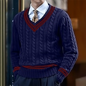 economico maglione pullover da uomo-Per uomo Pullover Maglione Maglione Cavi Maglia Standard Lavorato a maglia Banda A V Contemporaneo moderno Natale Ufficio Abbigliamento Inverno Bianco Giallo M L XL