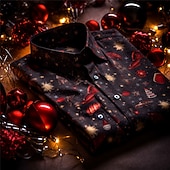 economico Abito da scena natalizia-natale uomo scena natalizia camicie stampate albero casual esterno strada autunno&amp;amp;camicia invernale a maniche lunghe nera viola s m l