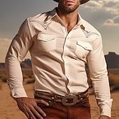 Men's Totem Shirt Western Shirt Cowboy Shirt Long Sleeve Casual Western Style Outdoor Street Casual Daily Fall & Winter Turndown Buttons Print White3