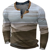 economico Geometrico-the Mountains mens graphic camicia color block fashion designer casual 3d print henley waffle tee sports outdoor holiday festival blu viola marrone lungo