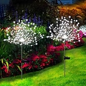 olcso Pathway Lights &amp; Lanterns-2db napelemes kert 8 világítási módú csillagsugárzó lámpák, vízálló napenergiával működő tűzijáték lámpák kültéri dekorációhoz, 120 led csillagszóró füzér az udvari ösvényen, Valentin-napi parti