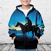 billiga Pojkens 3D-djur-Pojkar 3D Häst Huvtröja Kappa Ytterkläder Långärmad 3D-tryck Höst Vinter Mode Streetwear Häftig Polyester Barn 3-12 år Utomhus Ledigt Dagligen Normal