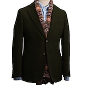 お買い得  ブレザー＆ジャケット-男性用 ブレザージャケット ノッチカラー ヴィンテージ オフィス ヘリンボーン アーミーグリーン ブラック カーキ色 テイラーフィット シングルブレスト 2つボタン