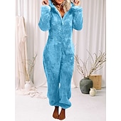 ieftine Îmbrăcăminte de dormit-pijama de pluș pentru femei, fleece, ureche de urs, hanorac roșu, pe lungime, căldură de iarnă, îmbrăcăminte confortabilă, îmbrăcăminte de dormit cu fermoar, ținute casual acasă, acasă