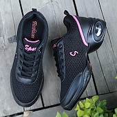 ieftine Adidași de Dans-adidași de dans pentru femei de culoare neagră, cu accente roz, talpă despicată și talpă cu pernă de aer - cei mai buni pentru zumba și hip-hop