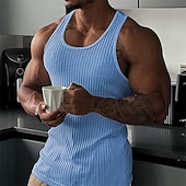 billige Treningsskjorter uten armer-Herre Singleter Vest topp Underskjorte Ermeløs skjorte Ermeløs Crew-hals Sommer عادي Mote Designer Muskel utendørs Ut på byen Treningssenter Svart Hvit Navyblå Topp T-skjorte for menn