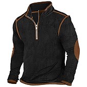 cheap Basic T shirts-Men&#039;s Waffle Tee Waffle Shirt T Shirt Zip Half Shirt Long Sleeve Half Zip Spring &amp;  Fall Color Block Vintage Designer Basic Patchwork Vacation Street Going out Black Navy Blue khaki Top Tee for Men