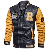 preiswerte Kunstlederjacke-Herren Lederjacke Kunstlederjacke Motorradjacke Outdoor Freizeitskleidung Warm Herbst Winter Farbblock Modisch Strassenmode Ständer Standard Weiß Gelb Rote Dunkelblau Jacken