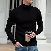 economico maglione pullover da uomo-Per uomo Felpa Maglione a collo alto Maglione Maglia Lavorato a maglia Intrecciato Tinta unica A collo alto Stile vintage Morbido Interni Giornaliero Abbigliamento Inverno Autunno Nero Vino S M L