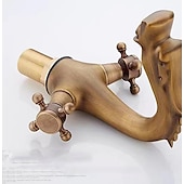 economico Classici-rubinetto per lavabo da bagno per vasca, novità stile lungo a forma di drago con montaggio esterno rubinetti per vasca da bagno alti con due maniglie e un foro in ottone antico