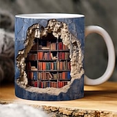 cheap Mugs &amp; Cups-3D Bookshelf Mug, Ceramic Mug,Library   Bookshelves Hole In A Wall Mug,Book Lovers Coffee Mug, Cool Bookish Gifts for Readers Christmas Xmas Gift