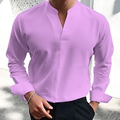 abordables Camisas Popover para Hombres-Hombre Camisa de verano Camisa casual Negro Blanco Vino Azul Marino Oscuro Azul Piscina Manga Larga Plano Escote en Pico Calle Vacaciones Sexy Ropa Moda Camisas Ocio