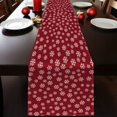 baratos Decoração de Natal-corredor de mesa vermelho, decoração de mesa sazonal em estilo fazenda de férias de inverno