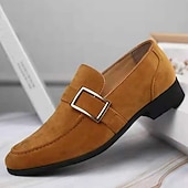 cheap Semi-Formal-Men&#039;s Brown Faux Suede Loafers with Metal Buckle – Classic Slip-On Shoes for Everyday Comfort