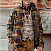 preiswerte Hemdjacke für Herren-Herren Plaid Farbblock Hemd Hemdjacke Overshirt Langarm Vintage Outdoor Strasse Casual Herbst Winter Umlegekragen Knopf Tasche Bedruckt Grün Kaki