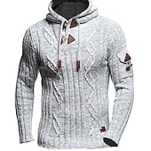 baratos suéter pulôver masculino-Homens Suéter Carregam Pulôver suéter Moletom com capuz Suéter de gola alta Cabo Tricotar Botão Tricotado Côr Sólida Gola Alta à moda Estilo vintage Roupa Outono Inverno Branco Marron S M L