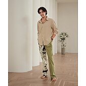 baratos Lar-Homens splicing Calças de linho Calça verão Calças de praia Cintura Média Vintage Estilo Clássico Casual Diário Feriado Com Cordão Cintura elástica Impressão 3D Primavera Verão Impressão 3D Azul