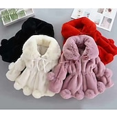 voordelige Meisjes Nepbont Jassen-Kinderen Voor meisjes Jas van imitatiebont Effen Kleur Actief Veters School jas bovenkleding 2-8 jaar Winter Zwart Wit Rood