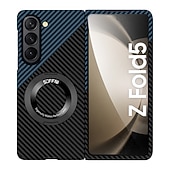 Недорогие Чехлы для Samsung-Чехол для телефона для Samsung Galaxy Z Fold 6 Z Fold 5 Z Fold 4 Z Fold 3 Z Fold 2 Книжка с подставкой Полноразмерная защитная установка Беспроводная зарядка Углеродное волокно