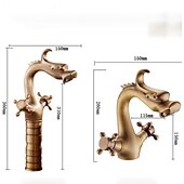 economico Classici-rubinetto per lavabo da bagno per vasca, novità stile lungo a forma di drago con montaggio esterno rubinetti per vasca da bagno alti con due maniglie e un foro in ottone antico