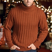 abordables suéter de los hombres-suéteres navideños suéter de cuello alto para hombre jersey de punto acanalado liso mantener abrigado moderno contemporáneo navidad uso diario ropa otoño invierno negro blanco s m l