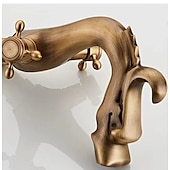 economico Classici-rubinetto per lavabo da bagno per vasca, novità stile lungo a forma di drago con montaggio esterno rubinetti per vasca da bagno alti con due maniglie e un foro in ottone antico