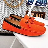 cheap Men&#039;s Slip-ons &amp; Loafers-Men&#039;s Orange and Blue Suede Driving Loafers with Tassel Detail and Non-Slip Rubber Sole - Stylish and Comfortable for Casual and Driving Wear