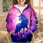 abordables Dessins animés 3D de fille-Fille 3D Licorne Sweat à capuche Manteau Pardessus manche longue 3D effet Automne Hiver Actif Mode Le style mignon Enfants 3-12 ans Extérieur Casual du quotidien Standard
