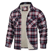 preiswerte Herrenjacken &amp; Herrenmäntel-Herren Trucker Jacke Hemdjacke Freizeitjacke Shacket Outdoor Freizeitskleidung Warm Herbst Winter Plaid Modisch Strassenmode Kargen Standard Schwarz Wein Blau Orange Grün Jacken