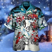 Christmas Men's Santa Claus Printed Shirts Santa Claus Motorcycle AbstracOutdoor Street Fall Turndown Short Sleeve Blue S M L Shirt4