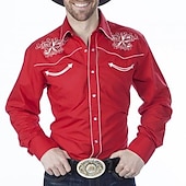 preiswerte Westernhemden für Herren-Herren Grafik-Drucke Gitarre Hemd Westernhemd Cowboy-Shirt Langarm Modisch Designer Brautkleider schlicht Outdoor Täglich Herbst Winter Umlegekragen Bedruckt Button-Down Schwarz Schwarz / Grün