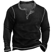 billiga Casual Henley T-shirt-Herr Waffle Henley Shirt T-shirts Långärmad tröja Slät Henley Utomhus Ledigt Långärmad Knapp Kläder Mode Designer Bekväm