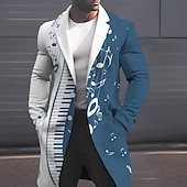 cheap Men&#039;s Print Lightweight Coats-Men&#039;s Musical Notes Winter Coat Overcoat Coat Warm Breathable Comfortable Fashion Streetwear Business Work Wear to work Going out Pocket Print Fall &amp; Winter Turndown Long Sleeve Black White Sky Blue