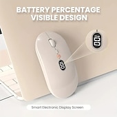 cheap Mice-Wireless Lightweight Mouse With Battery Display Screen 2.4G Slim Portable Wireless Mice For Laptop Rechargeable Cordless Silent Click Computer Mouse Up To 1600 DPI For PC Mac Macbook Office