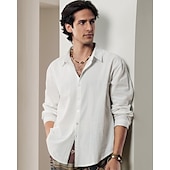 cheap Luxury Linen Shirts-10% Linen Button-Down Men&#039;s Shirt Linen Shirt White Pink Navy Blue Long Sleeve Solid Color Collar Spring &amp; Summer Casual Daily Clothing Apparel