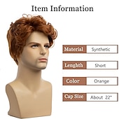 preiswerte Trendige synthetische Perücken-Männer Perücken kurze orange Perücke synthetische hitzebeständige natürliche Halloween Cosplay Haarperücke Weihnachtsfeier Perücken